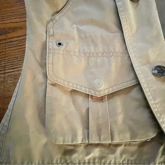 Womens Ralph Lauren Khaki VINTAGE Outdoor Cotton Buttoned Vest Leather trim - Picture 4 of 9